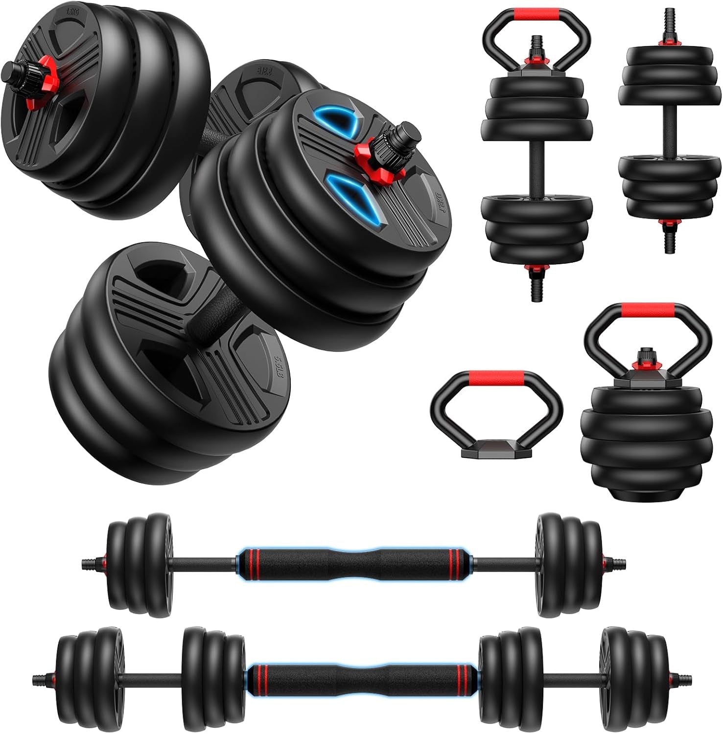 Adjustable Dumbbell Set,20/35/45/55/70/90Lbs Free Weights Set with Upgraded Nut, 4 in 1 Weight Set Used as Kettlebells, Barbell, Push up Stand, Fitness Exercise for Home Gym Suitable Men/Women