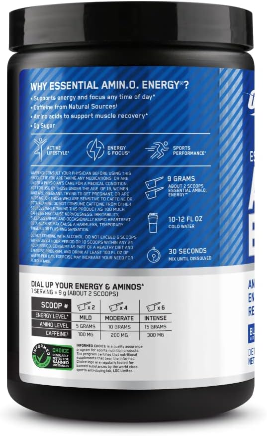 Amino Energy - Pre Workout with Green Tea, BCAA, Amino Acids, Keto Friendly, Green Coffee Extract, Energy Powder - Blue Raspberry, 30 Servings (Packaging May Vary)