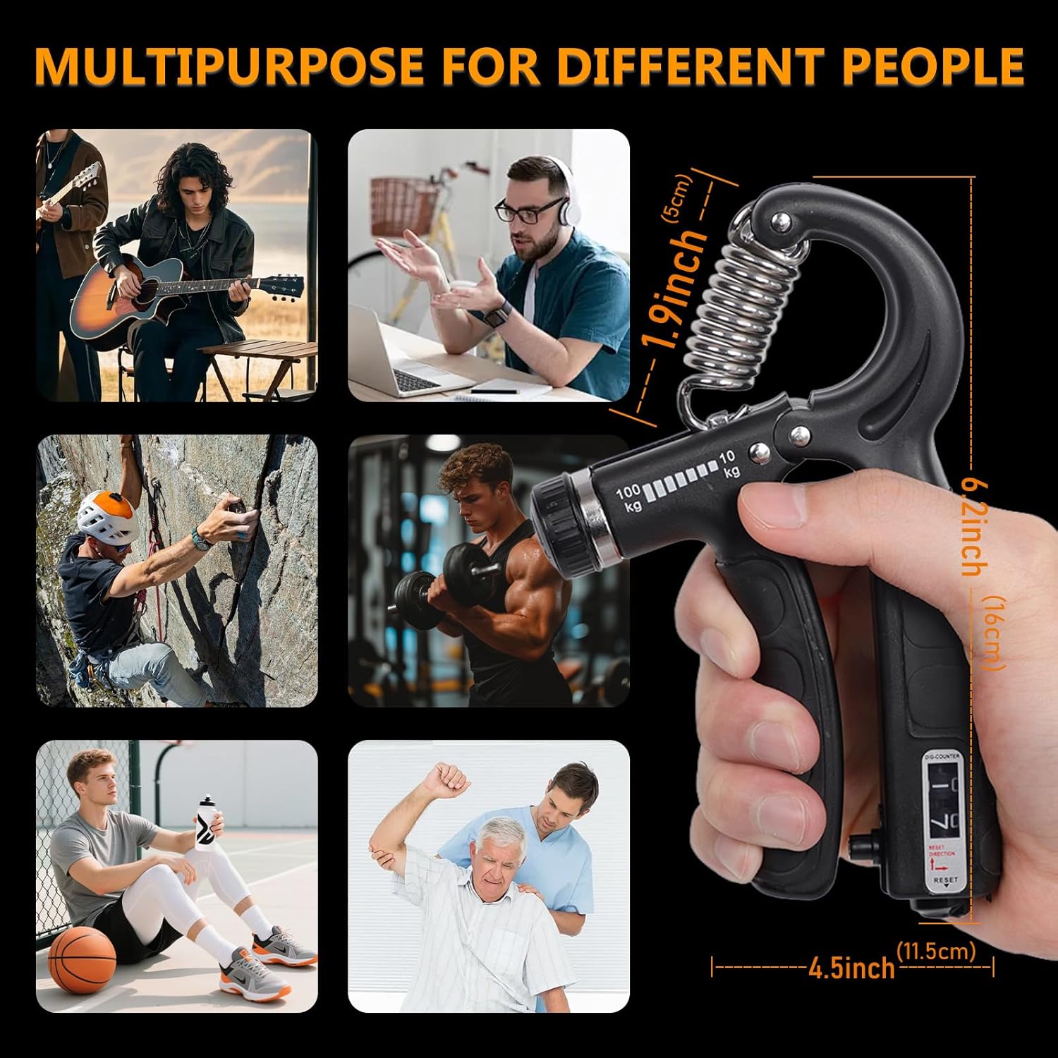 Grip Strength Trainer Kits (5 Pack), Adjustable Resistance Forearm Strengthener, Hand Gripper Strengthener for Muscle Building