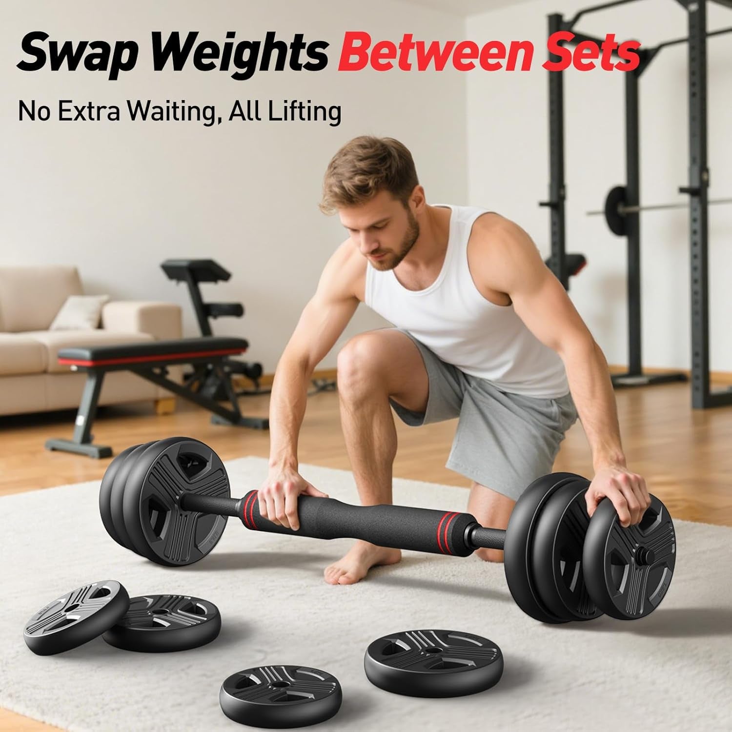 Adjustable Dumbbell Set,20/35/45/55/70/90Lbs Free Weights Set with Upgraded Nut, 4 in 1 Weight Set Used as Kettlebells, Barbell, Push up Stand, Fitness Exercise for Home Gym Suitable Men/Women
