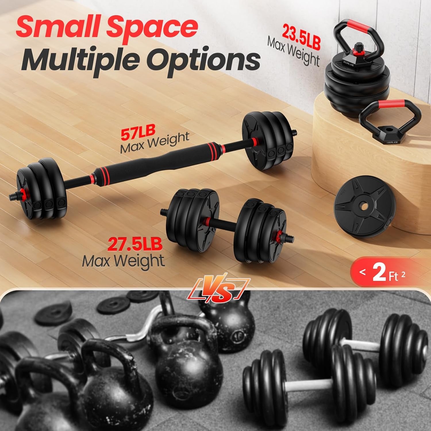 Adjustable Dumbbell Set,20/35/45/55/70/90Lbs Free Weights Set with Upgraded Nut, 4 in 1 Weight Set Used as Kettlebells, Barbell, Push up Stand, Fitness Exercise for Home Gym Suitable Men/Women