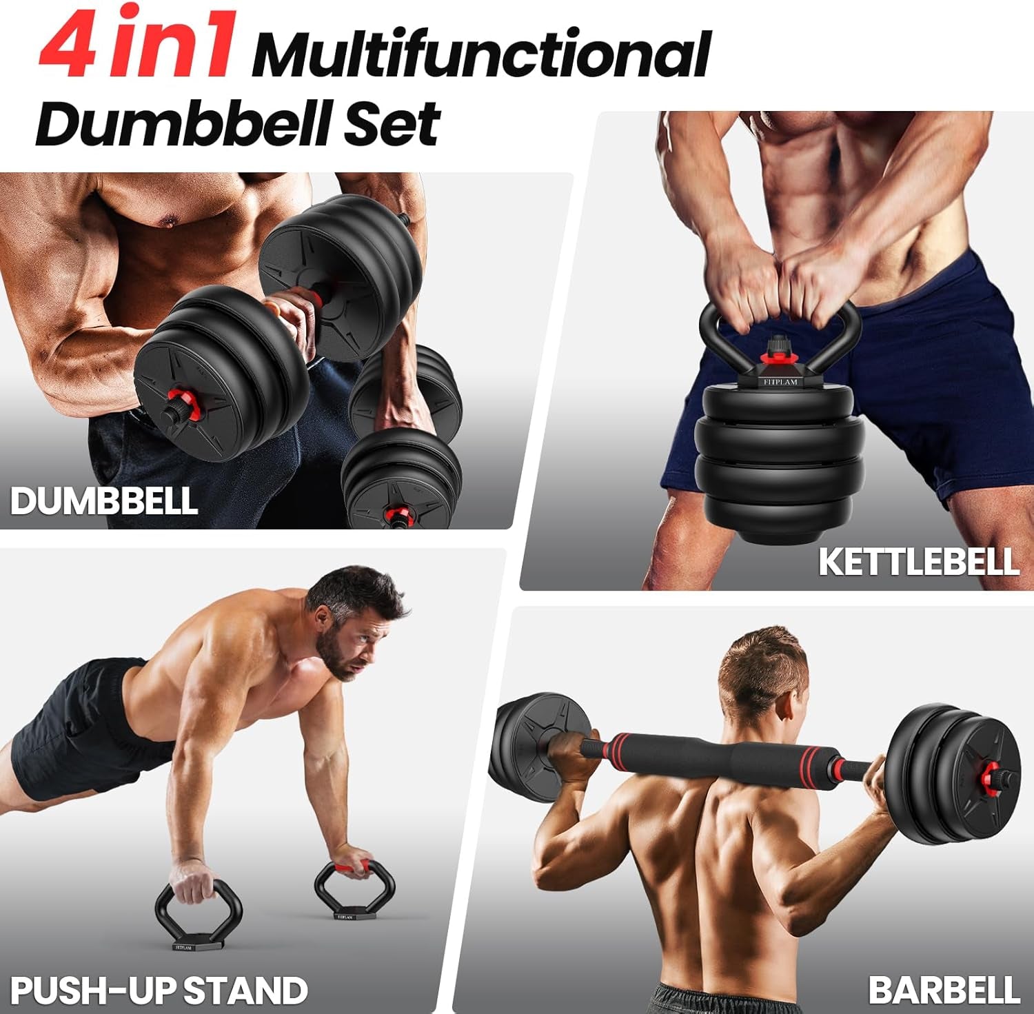 Adjustable Dumbbell Set,20/35/45/55/70/90Lbs Free Weights Set with Upgraded Nut, 4 in 1 Weight Set Used as Kettlebells, Barbell, Push up Stand, Fitness Exercise for Home Gym Suitable Men/Women